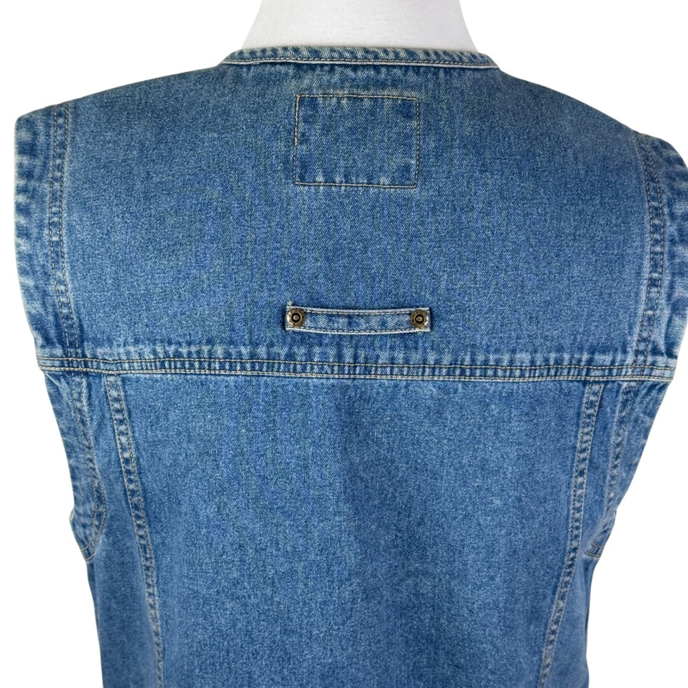 Liz Authentic Women's Large Blue Denim Utility Vest Size V-Neck Button Front - Picture 4 of 10